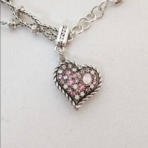 Brighton pink heart stones pink ribbon bracelet.